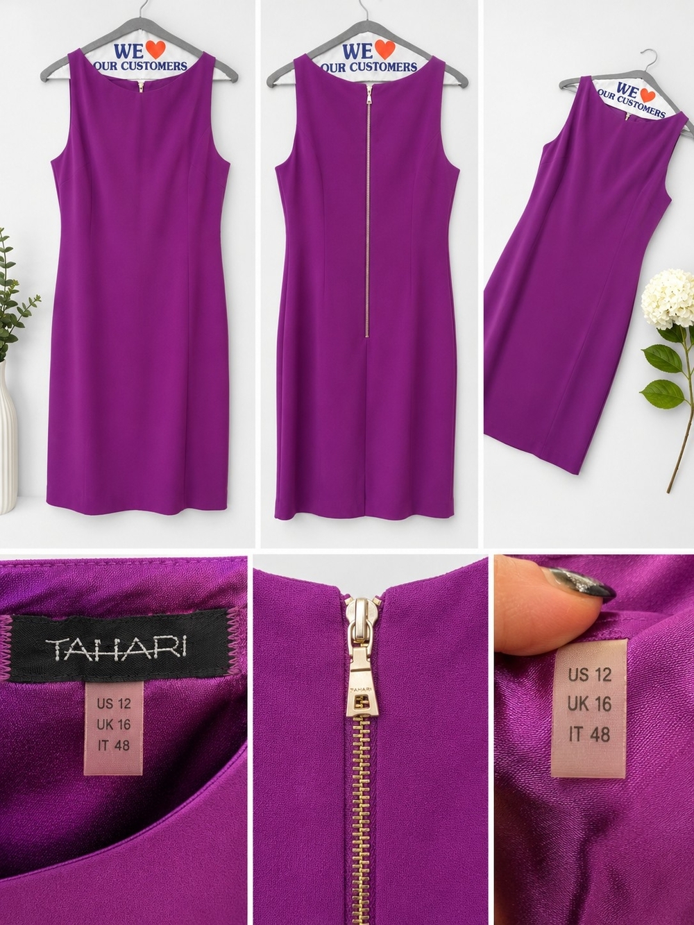 Tahari Vibrant Magenta Sleeveless Sheath Dress